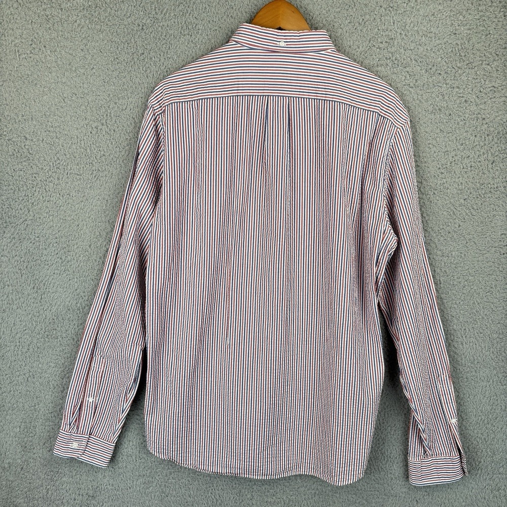J Crew Shirt Mens LT Red White Blue Seersucker Striped Classic Fit Button Down - Picture 4 of 6